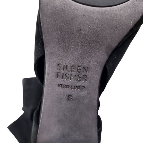 EILEEN FISHER Womens 8 Suede Cut Out Peep Toe Heeled Shoes NWOT Black Pull On - Picture 10 of 10